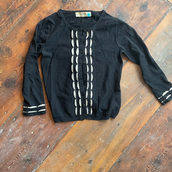 S Anthropologie Sparrow cardigan sweater black with cream scallops adorable - Picture 4 of 6